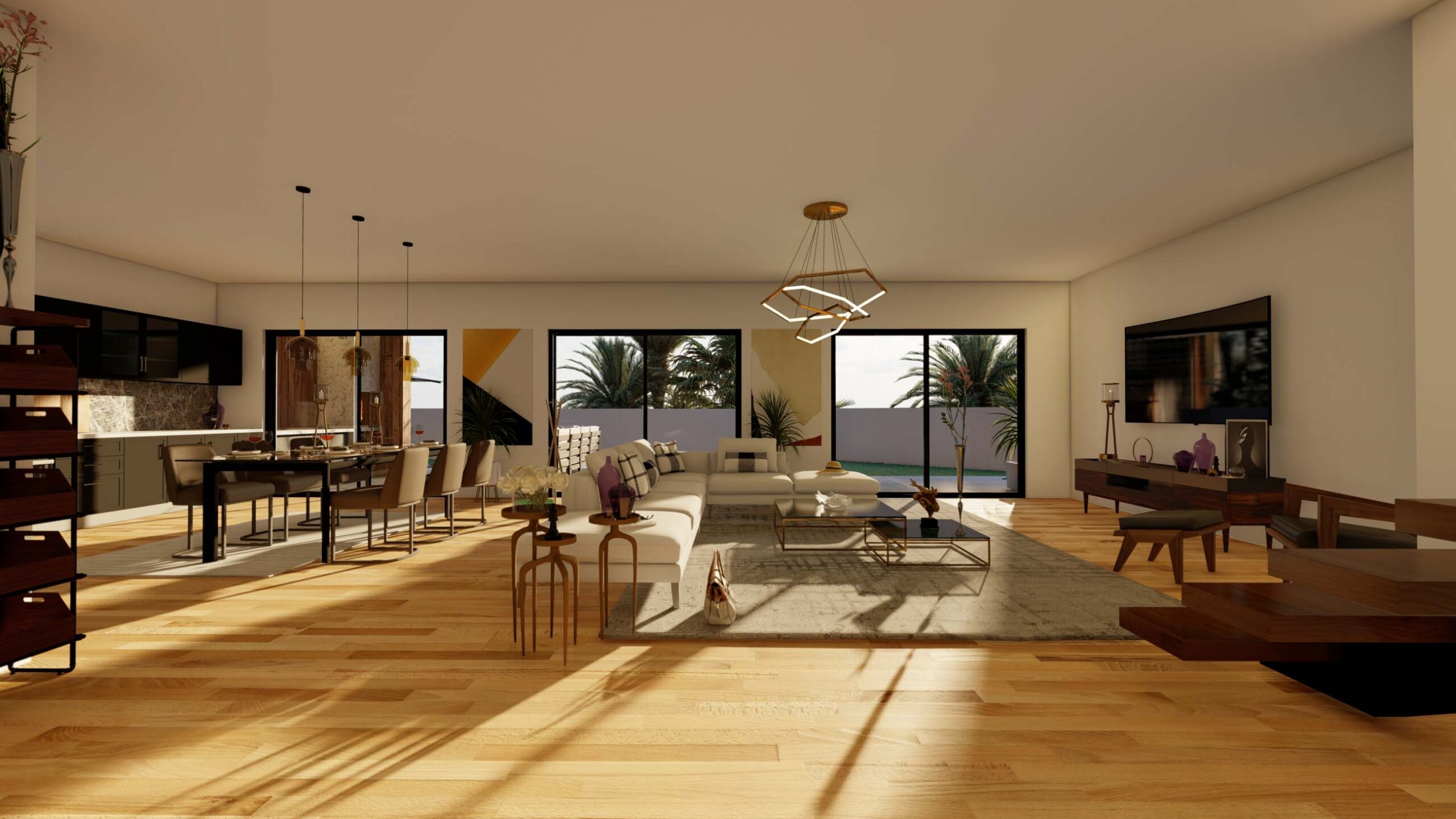 2.Main Villa 3 Livingspace 3D Rendering 1