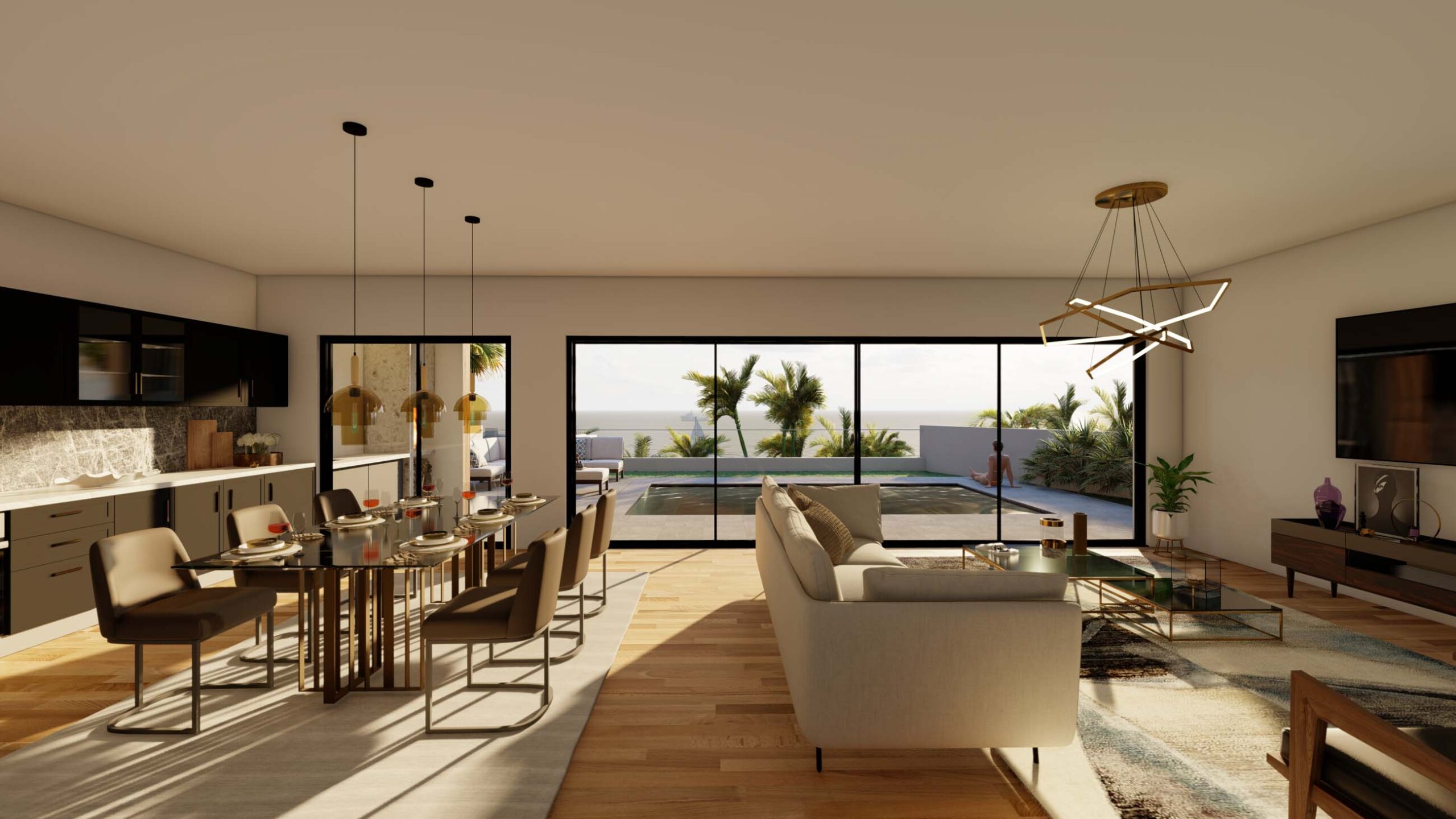 3.Villa 1 & 2 Livingspace 3D Rendering